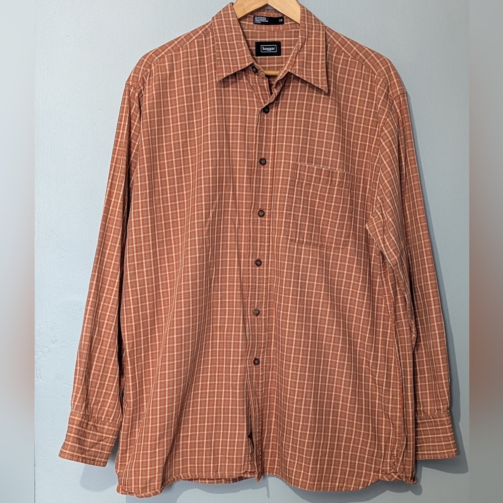 Haggar Men's Large Checkerboard Pattern Long-Sleeve Button-down Shirt